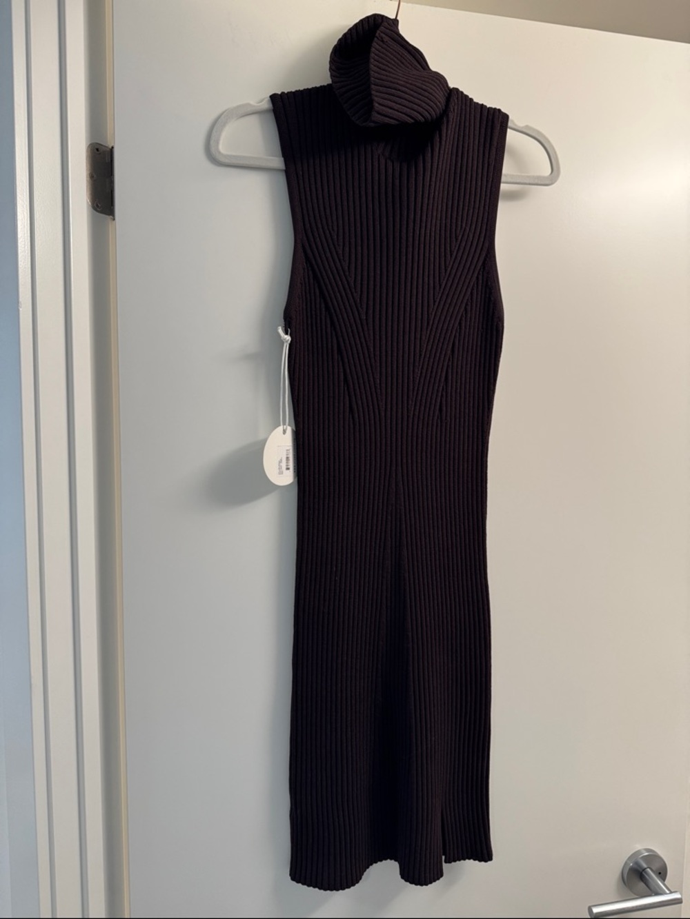New STAUD Sleeveless Ribbed Turtleneck Midi Dress - Brown
